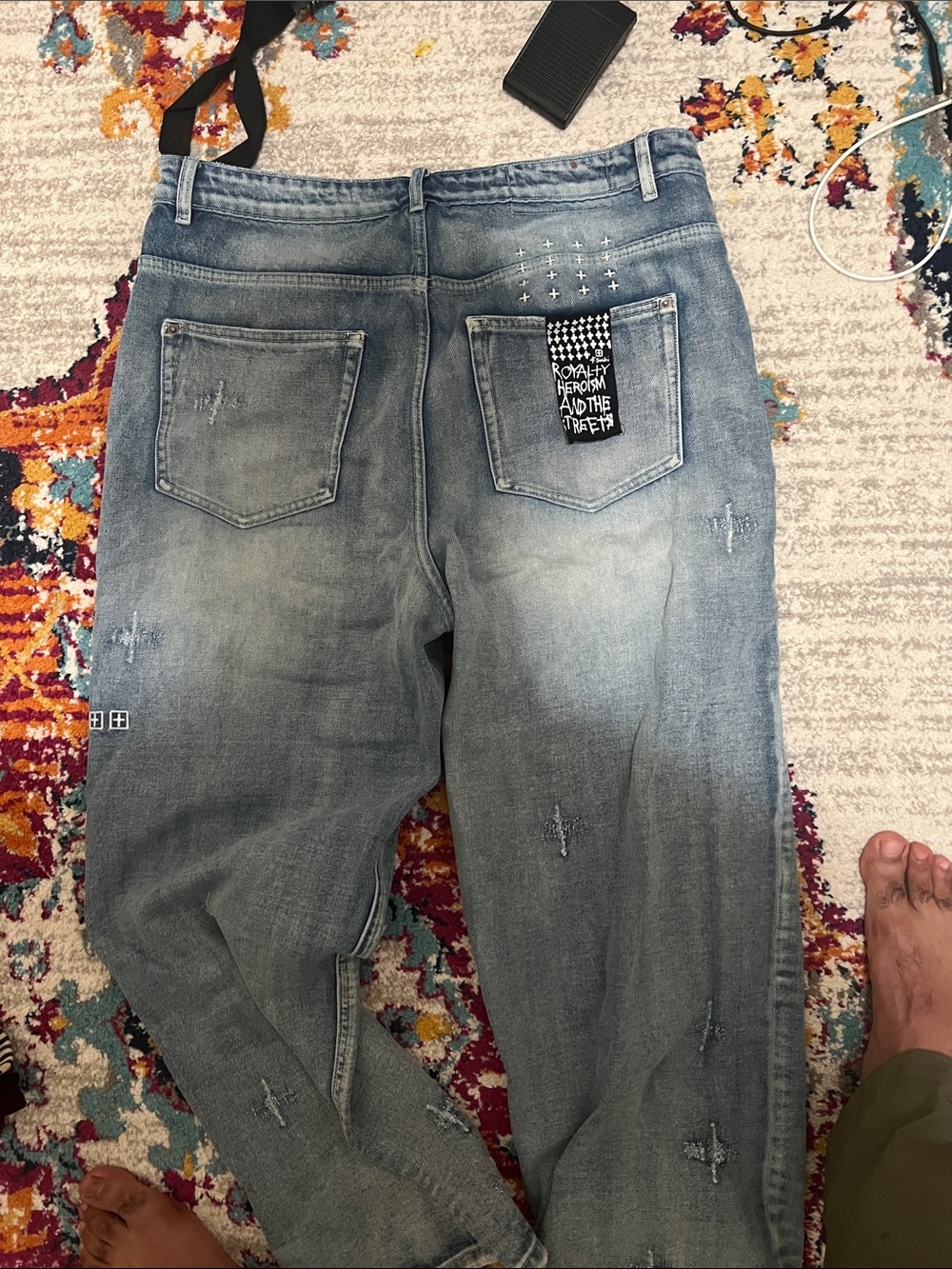 Ksubi Light Blue Distressed Boyfriend Jeans with Back Patch